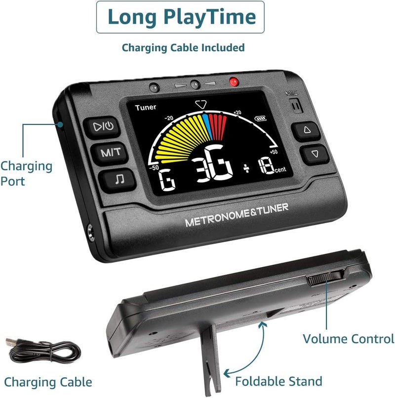 WEGROWER Metronome Tuner, Rechargeable 3 In 1 Digital Metronome Tuner Tone Generator for Guitar, Bass, Violin, Ukulele and Chromatic,Clarinet, Trumpet, Flute, Tuners for All Instruments - Image 2