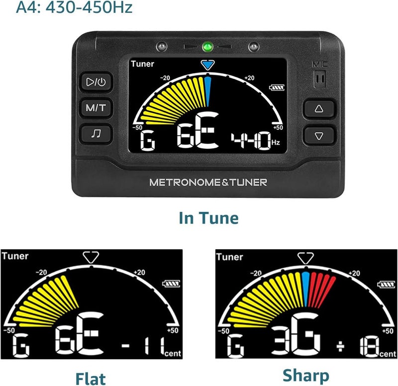 WEGROWER Metronome Tuner, Rechargeable 3 In 1 Digital Metronome Tuner Tone Generator for Guitar, Bass, Violin, Ukulele and Chromatic,Clarinet, Trumpet, Flute, Tuners for All Instruments - Image 4