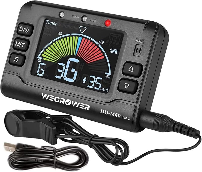 WEGROWER Metronome Tuner, Rechargeable 3 In 1 Digital Metronome Tuner Tone Generator for Guitar, Bass, Violin, Ukulele and Chromatic,Clarinet, Trumpet, Flute, Tuners for All Instruments - Image 1
