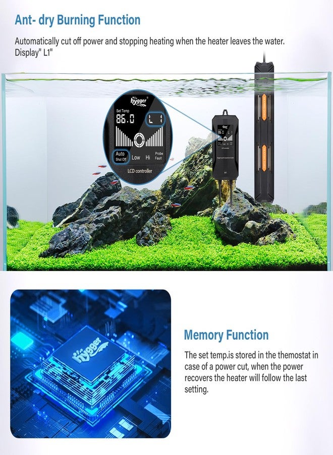 هايغر سخان حوض السمك من هيجر، بقدرات 100/200/300/500/800 واط، سخان غاطس لأحواض السمك مزود بحماية من ارتفاع درجة الحرارة وإيقاف تشغيل تلقائي، مع وحدة تحكم رقمية، مناسب لأحواض المياه العذبة والمالحة. - Image 2