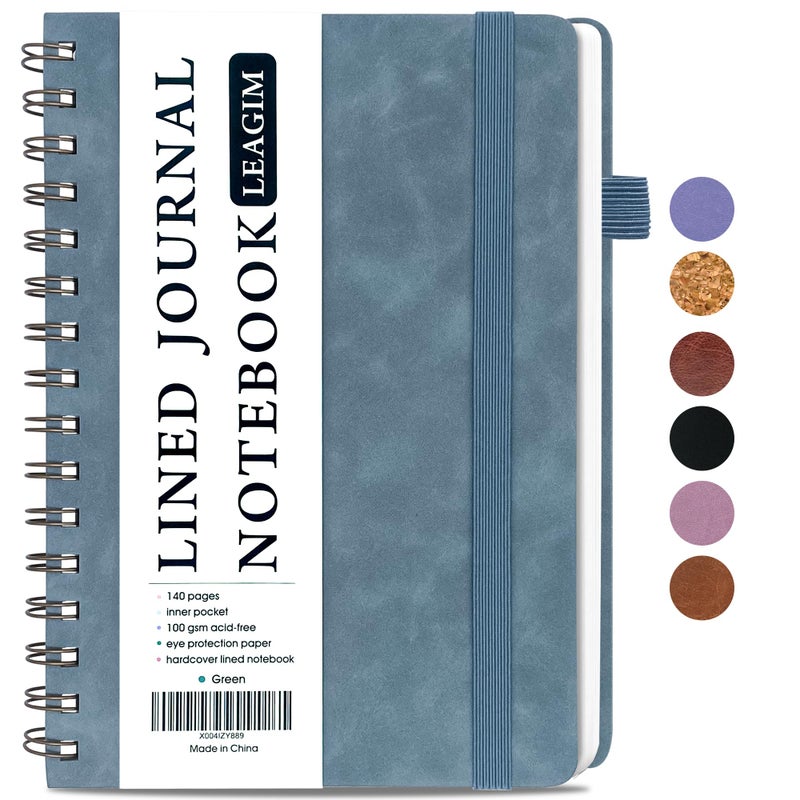 LEAGIM Lined Spiral Journal Notebook for Women & Men, College Ruled Hardcover Notebook for Work & Note Taking, Journals for Writing, 100 GSM, Business, School, 140 Pages, A5(5.8"x8.5") - Green - Image 1
