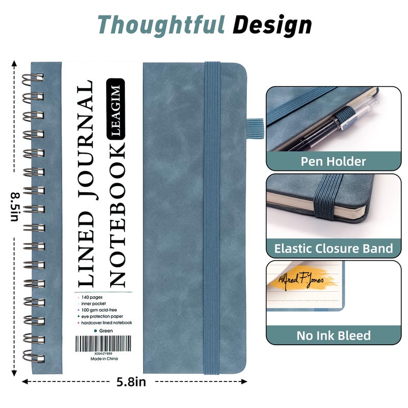 LEAGIM Lined Spiral Journal Notebook for Women & Men, College Ruled Hardcover Notebook for Work & Note Taking, Journals for Writing, 100 GSM, Business, School, 140 Pages, A5(5.8"x8.5") - Green - Image 4