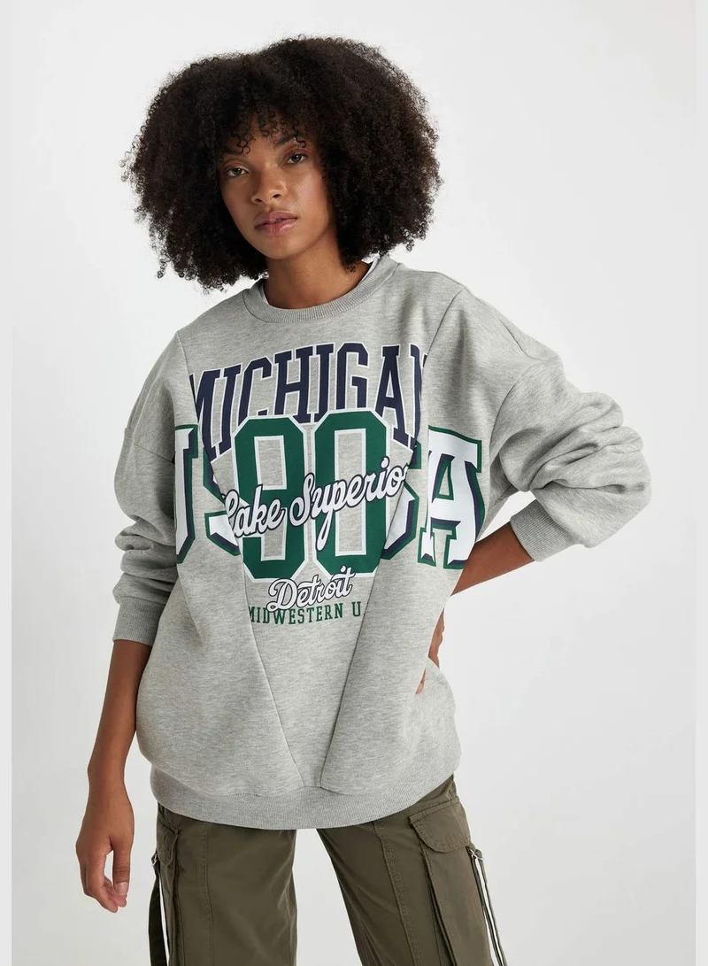 DeFacto Woman Oversize Fit Crew Neck Long Sleeve Knitted Sweatshirt