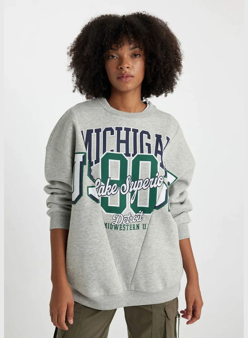 DeFacto Woman Oversize Fit Crew Neck Long Sleeve Knitted Sweatshirt