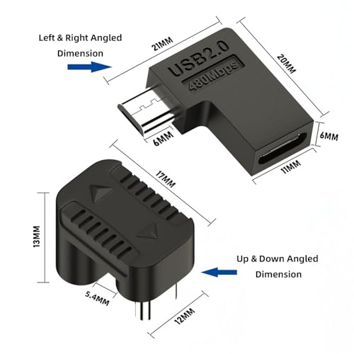 xiwai 90360 Degree Angled USBC to Micro USB Adapter 4 Pack USB20 Type C Female to Micro USB Male Power Data AdapterRight Left Up Down for Phone Tablet - Image 3
