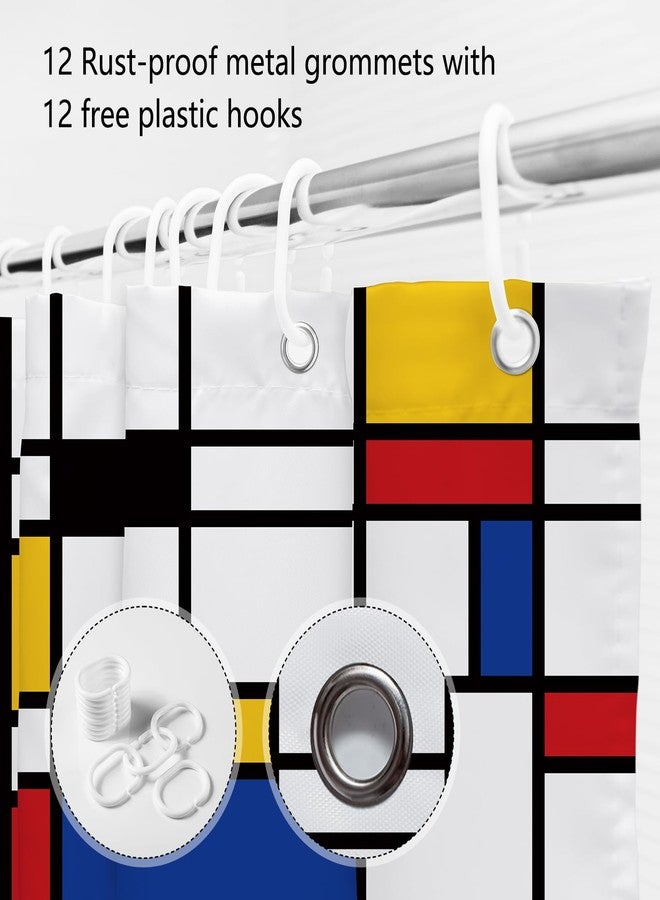 ميهوفوند ستارة دش هندسية تجريدية من MEHOFOND، ديكور حمام موندريان، ستارة دش فنية هندسية للحمام، ستائر دش من القماش المتين قابلة للغسل، 72 × 72 بوصة - Image 5