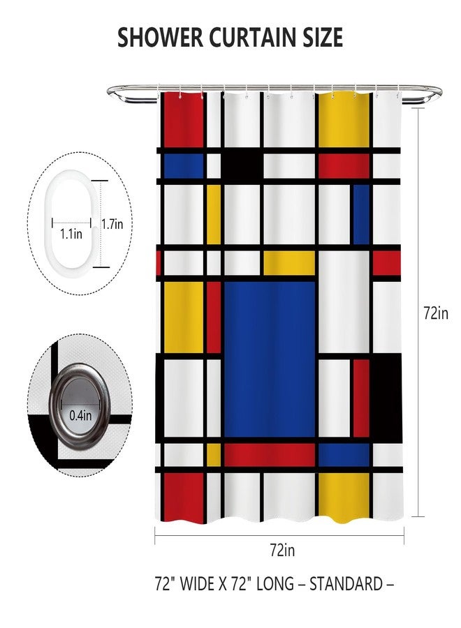 ميهوفوند ستارة دش هندسية تجريدية من MEHOFOND، ديكور حمام موندريان، ستارة دش فنية هندسية للحمام، ستائر دش من القماش المتين قابلة للغسل، 72 × 72 بوصة - Image 3