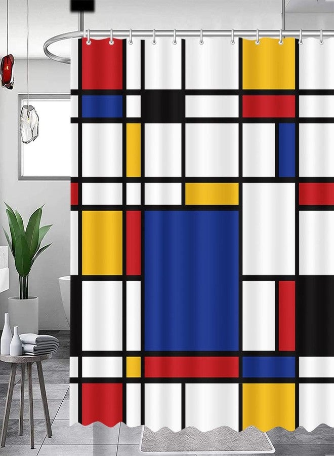 ميهوفوند ستارة دش هندسية تجريدية من MEHOFOND، ديكور حمام موندريان، ستارة دش فنية هندسية للحمام، ستائر دش من القماش المتين قابلة للغسل، 72 × 72 بوصة - Image 1