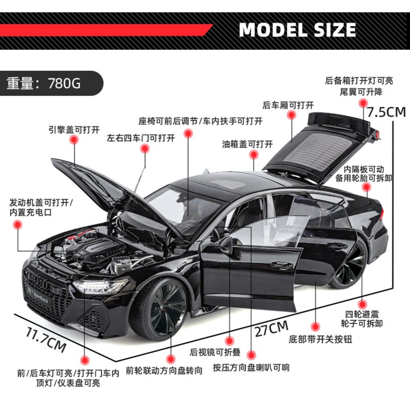 1:18 Audi RS7 Alloy Toy Car Model – Sound and Light Features for Boys - Image 4