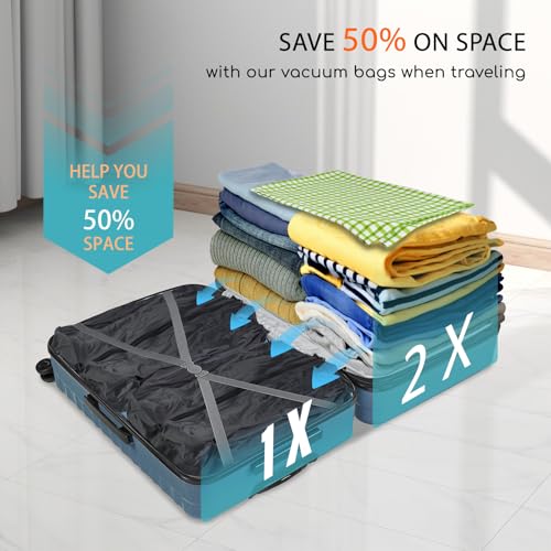 Tiagowell 2 Pack Vacuum Bags for Travel with Air Pump, TPU Reusable Vacuum Compression Bags for Travel with Waterproof Zipper, Space Saver Bag for Suitcase, Backpack, Black - Image 2