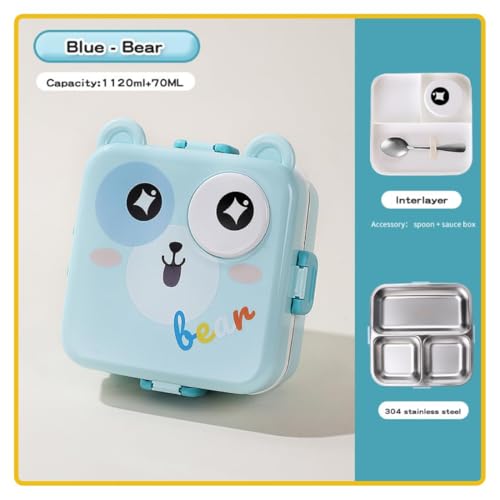 daiDokoro 2-Layer Cartoon Shape Kids Lunch Box | Stainless Steel Inner, 3 Compartments | Airtight Leak-Proof BPA-Free Meal Box | 1120 ML + 70 ML Sauce Cup | School, Picnic Tiffin for Girls & Boys - Image 2