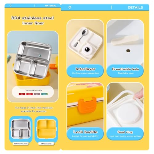 daiDokoro 2-Layer Cartoon Shape Kids Lunch Box | Stainless Steel Inner, 3 Compartments | Airtight Leak-Proof BPA-Free Meal Box | 1120 ML + 70 ML Sauce Cup | School, Picnic Tiffin for Girls & Boys - Image 5