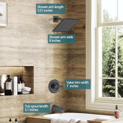 Ultrimkit Replacement 8" Rain Shower Faucet Tub Trim Kit for Delta 13/14 Series, High Pressure Square Rain Shower Head& Handle Set System, Matte Black (Valve& Catridge Not Inclued) - Image 5