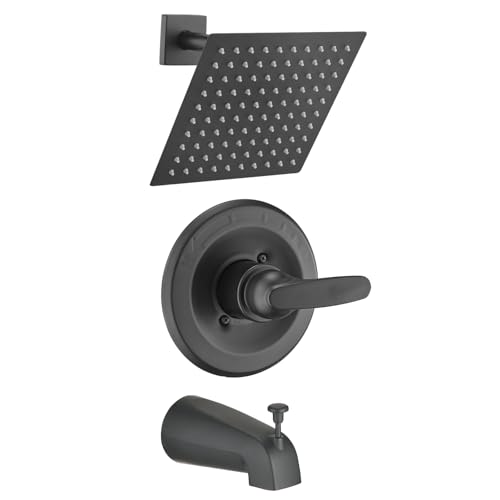 Ultrimkit Replacement 8" Rain Shower Faucet Tub Trim Kit for Delta 13/14 Series, High Pressure Square Rain Shower Head& Handle Set System, Matte Black (Valve& Catridge Not Inclued) - Image 1