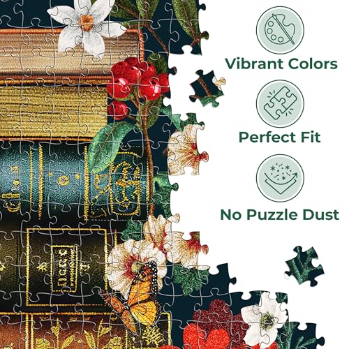 BenBen Puzzles for Adults 1000 Pieces Vintage Books and Wildflower Jigsaw Puzzle with Letters on Back Challenging Puzzles for Family Game Night Home Dcor Book Lovers Gifts - Image 5