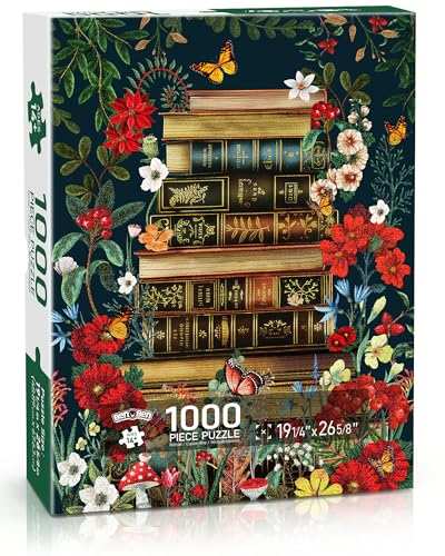 BenBen Puzzles for Adults 1000 Pieces Vintage Books and Wildflower Jigsaw Puzzle with Letters on Back Challenging Puzzles for Family Game Night Home Dcor Book Lovers Gifts - Image 1
