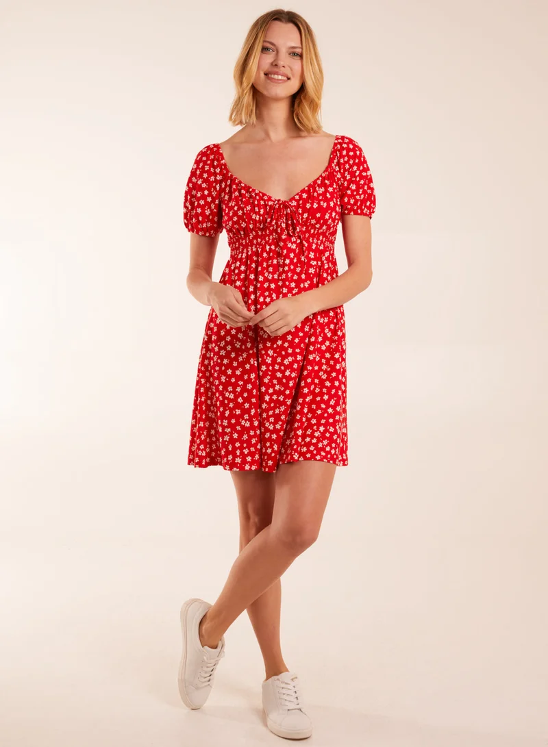 Blue Vanilla Sweet Heart Neck Floral Mini Dress