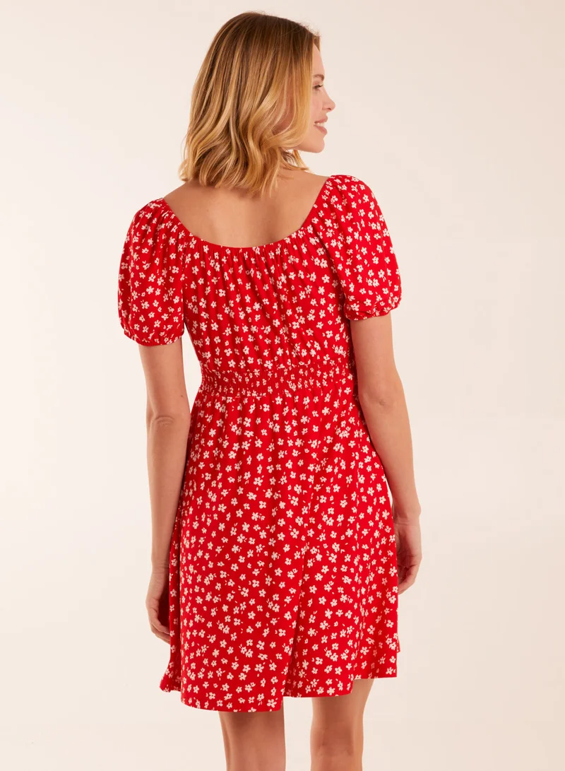 Blue Vanilla Sweet Heart Neck Floral Mini Dress