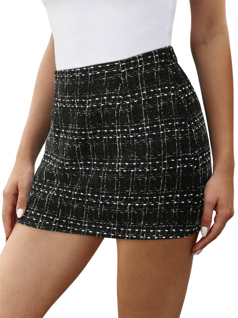 onlypuff Plaid Skirts for Women High Waisted Mini Skirts Ladies Fall Fashion Outfits Bodycon Above The Knee Dress BlackGrid S - Image 2