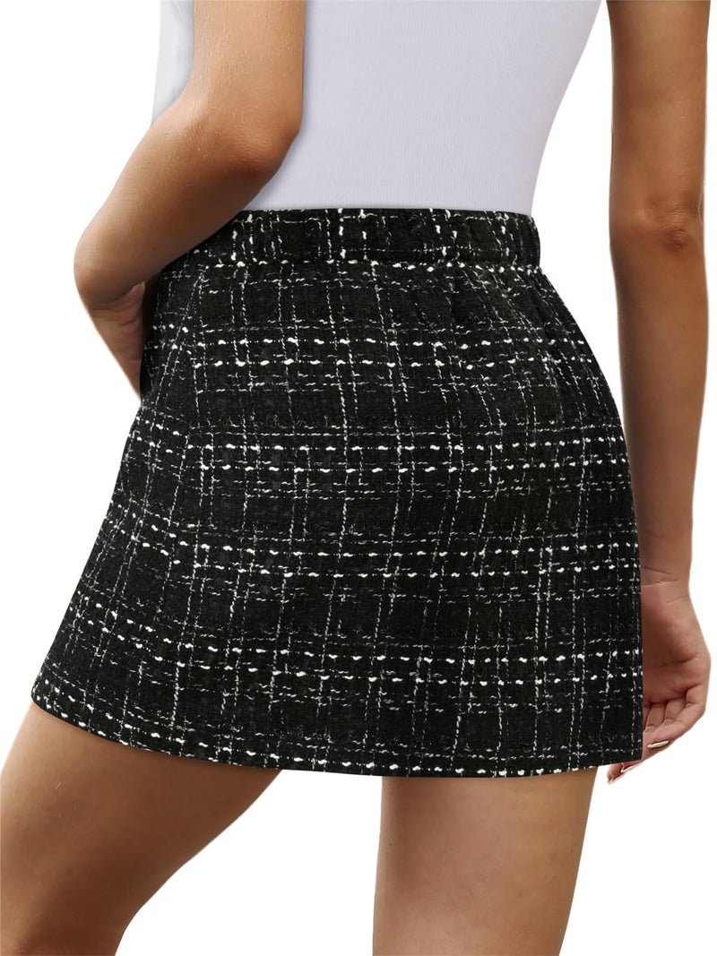 onlypuff Plaid Skirts for Women High Waisted Mini Skirts Ladies Fall Fashion Outfits Bodycon Above The Knee Dress BlackGrid S - Image 4