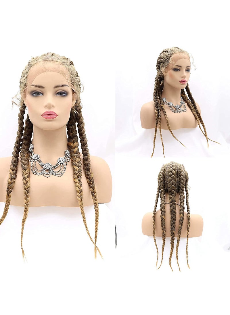 RainaHair - 5x Twist Braids Wigs Synthetic Lace Front Wigs 1B Black Mixed 27 Brown Wig with Baby Hair 100 HandBraided Brown for Women 26 Inch - Image 1