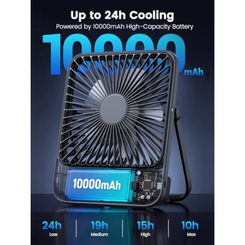 Portable Travel Fan for Camping Office Bedroom Cruise, 7-inch Ultra-thin Quiet Rechargeable Fan with 10000mAh Battery, Digital Display, 24H Runtime, Black - Image 2