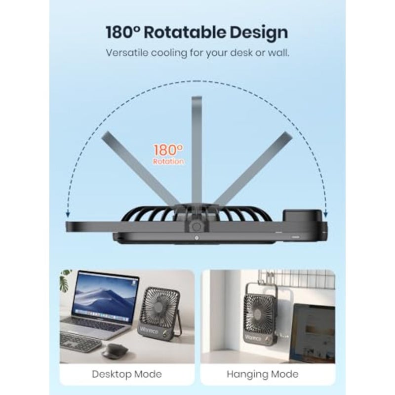 Portable Travel Fan for Camping Office Bedroom Cruise, 7-inch Ultra-thin Quiet Rechargeable Fan with 10000mAh Battery, Digital Display, 24H Runtime, Black - Image 4