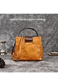 MOSH Luxury Cowhide Leather Shoulder Bag for Women - Classic Bucket Handbag with Top Handle  - Image 2