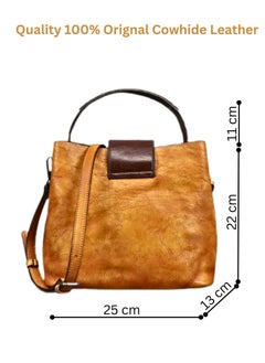 MOSH Luxury Cowhide Leather Shoulder Bag for Women - Classic Bucket Handbag with Top Handle  - Image 5