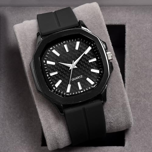SWADESI STUFF Men's 40mm Analog Watch with Soft Silicone Magnetic Strap – Multicolor Dial Options (Black) - Image 3