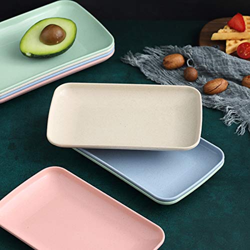 ATRDTO Set of 4 Wheat Straw Plates Dessert Plates Fruit Dish for Dessert Cupcake Salad Steak Home and Kitchen Decor (4 Pcs Rectangle) - Image 3