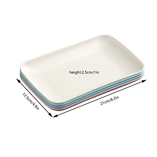 ATRDTO Set of 4 Wheat Straw Plates Dessert Plates Fruit Dish for Dessert Cupcake Salad Steak Home and Kitchen Decor (4 Pcs Rectangle) - Image 2