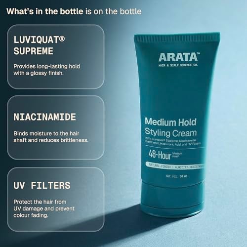 Arata Styling Hair Cream with Niacinamide | Adds Medium Hold | Humidity-Resistant | Reduces Frizz & Flyaways | Boosts Moisture | Paraben, Silicone, Alcohol-Free | For All Hair Types | 50 ML - Image 5