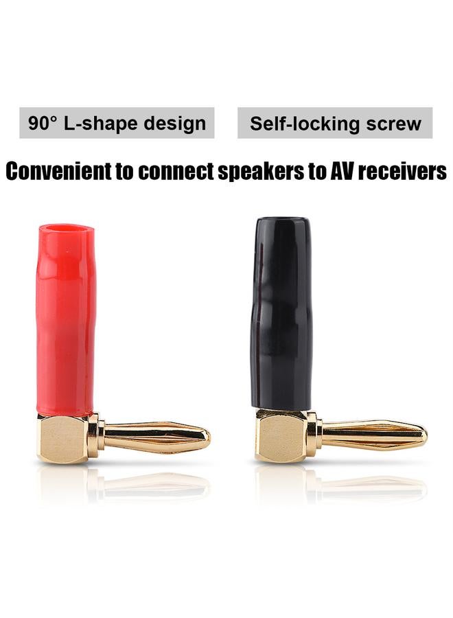 8 Pcs 4mm L Shape Right Angle Banana Plug Audio Speaker Cable Screw Connector (4 Black+4 Red)