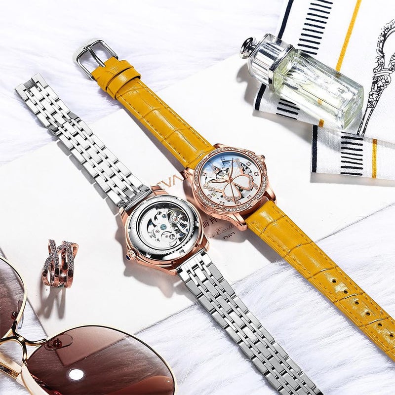 Reginald Watches for Women Fashion Casual Dress Watch Waterproof Butterfly Skeleton Dial Automatic Mechanical Watch (Silver) - Image 5
