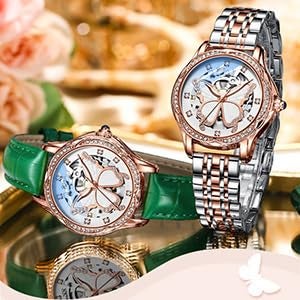 Reginald Watches for Women Fashion Casual Dress Watch Waterproof Butterfly Skeleton Dial Automatic Mechanical Watch (Silver) - Image 2