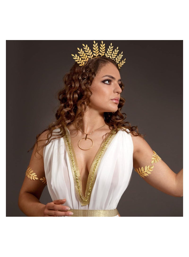 SYOSI 15 Pieces Greek Goddess Costume Accessories, Women Toga Golden Leaves Bridal Crown Headband Bracelet Pearl Earrings and Hair Pins,  for Hair Comb Bridal Wedding Toga Party (Elegant Style) - Image 2