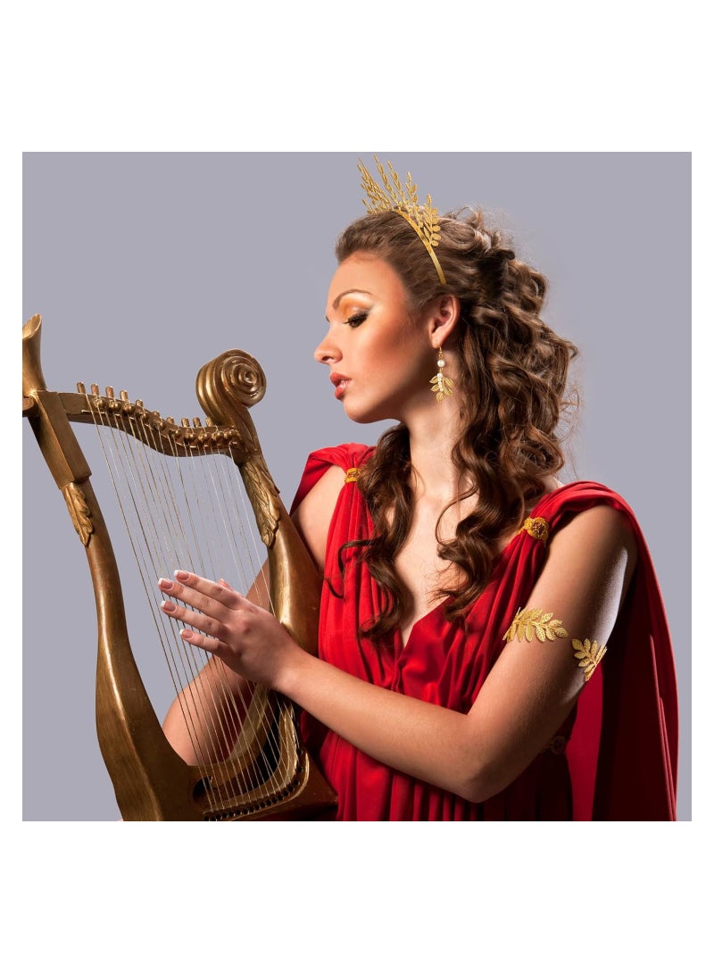 SYOSI 15 Pieces Greek Goddess Costume Accessories, Women Toga Golden Leaves Bridal Crown Headband Bracelet Pearl Earrings and Hair Pins,  for Hair Comb Bridal Wedding Toga Party (Elegant Style) - Image 5