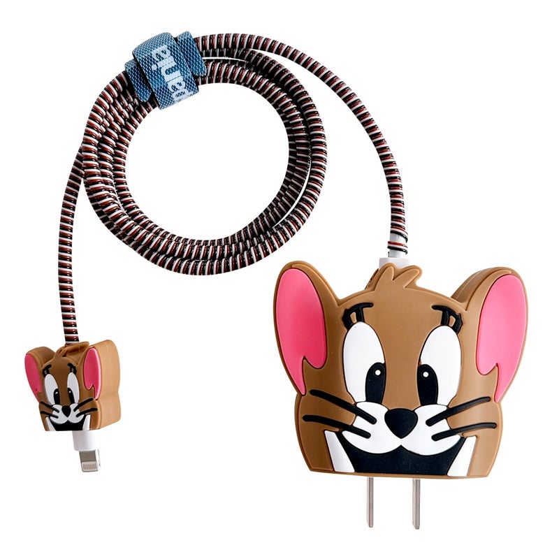 SKYCELL Charger Case Cover with Full Cable Protector 3D Cute Pattern Compatible for iPhone Charger Only 18W & 20W iPhone 16,iPhone 13,iPhone 15,iPhone 14 (TOM Brown) - Image 1