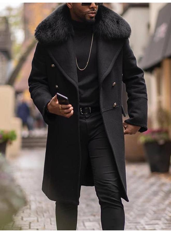 Autumn/winter European And American Casual Fur Collar Wool Coat Solid Color Slim Fit Double-breasted Blazer Jacket