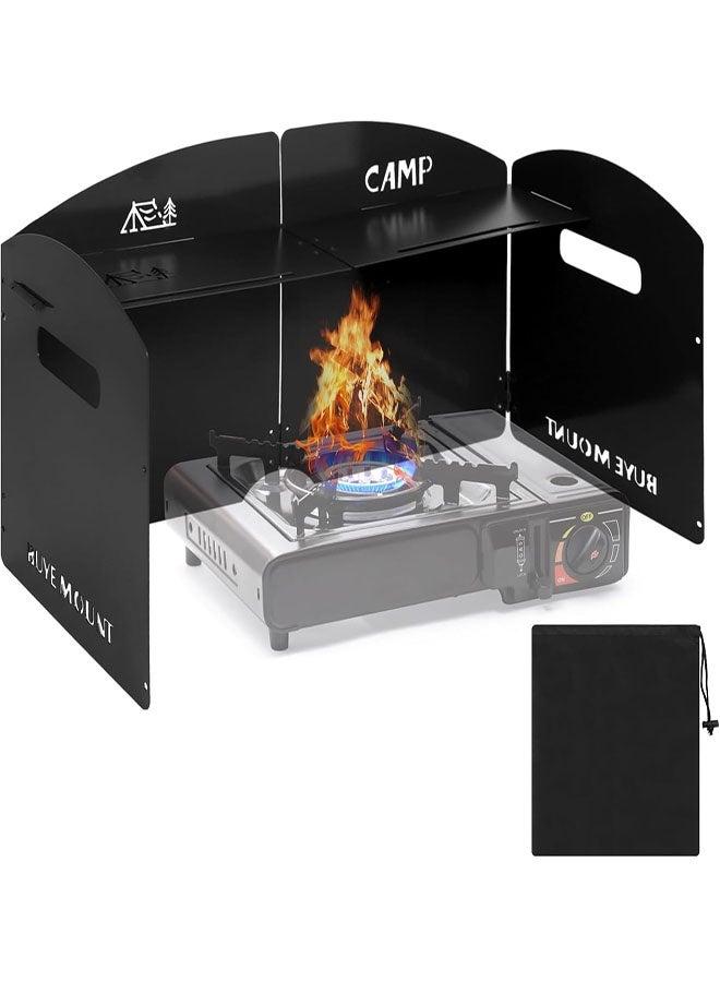 حاجب الرياح لموقد التخييم 4 ألواح حاجب الرياح لموقد التخييم الفولاذي القابل للطي موقد النزهة في الهواء الطلق حاجب الرياح مع حقيبة برباط للتخييم والمشي لمسافات طويلة والنزهات وحمل حقائب الظهر والطهي - Image 1