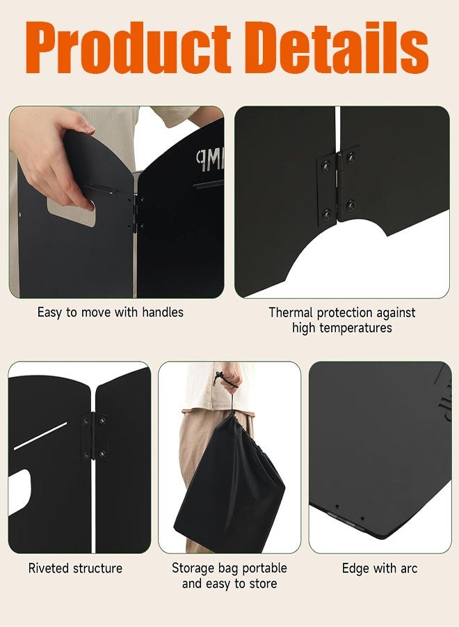 حاجب الرياح لموقد التخييم 4 ألواح حاجب الرياح لموقد التخييم الفولاذي القابل للطي موقد النزهة في الهواء الطلق حاجب الرياح مع حقيبة برباط للتخييم والمشي لمسافات طويلة والنزهات وحمل حقائب الظهر والطهي - Image 3
