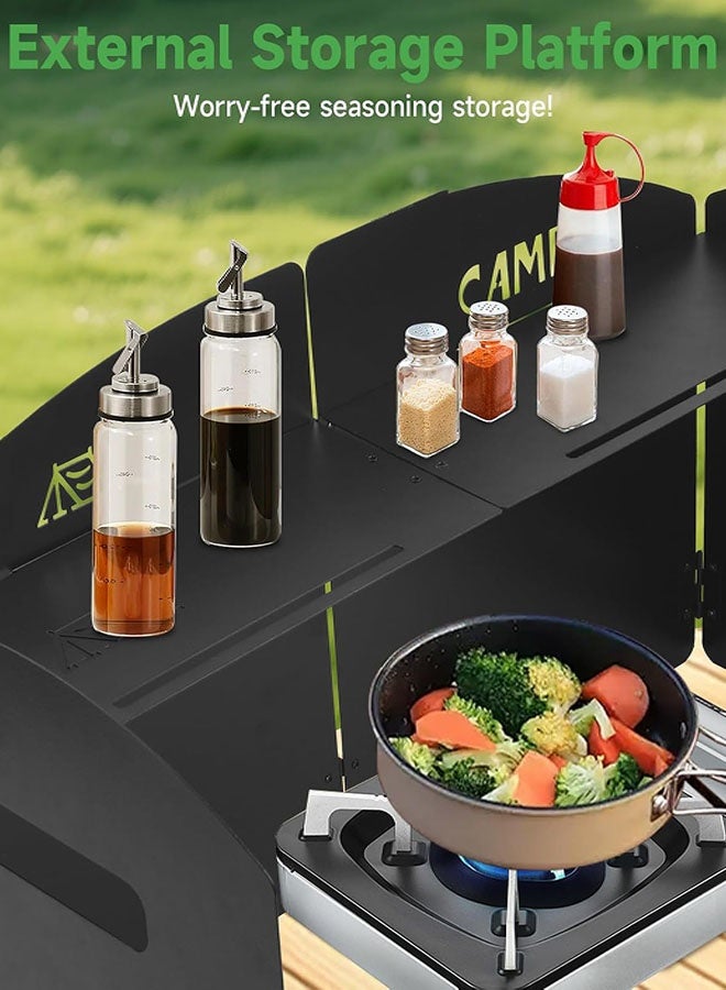 حاجب الرياح لموقد التخييم 4 ألواح حاجب الرياح لموقد التخييم الفولاذي القابل للطي موقد النزهة في الهواء الطلق حاجب الرياح مع حقيبة برباط للتخييم والمشي لمسافات طويلة والنزهات وحمل حقائب الظهر والطهي - Image 4