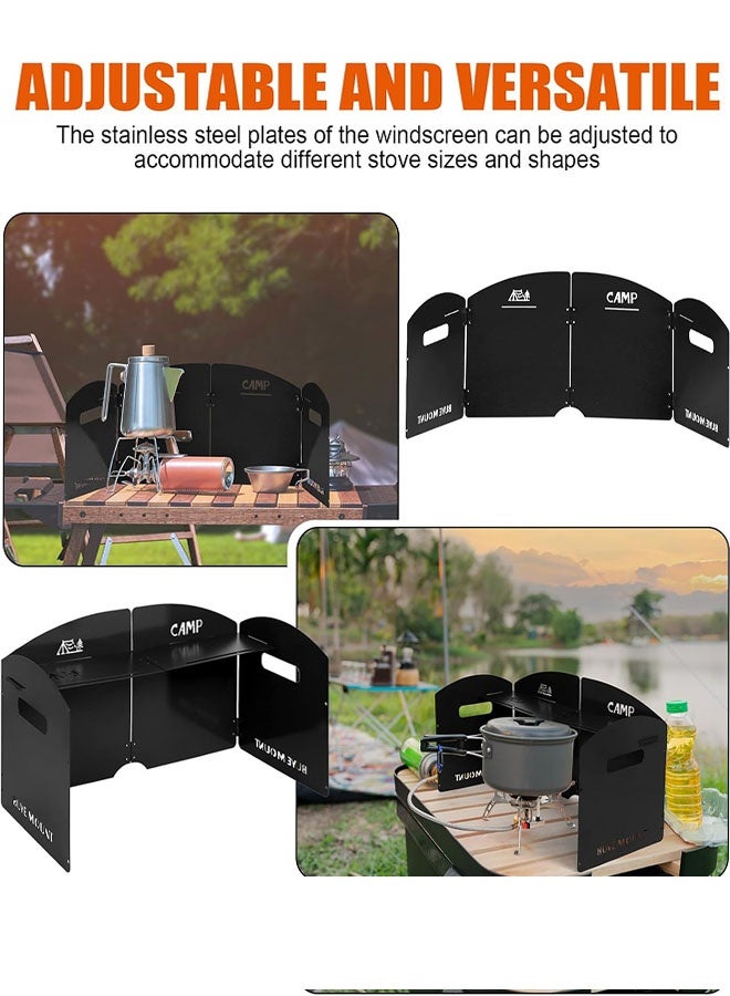 حاجب الرياح لموقد التخييم 4 ألواح حاجب الرياح لموقد التخييم الفولاذي القابل للطي موقد النزهة في الهواء الطلق حاجب الرياح مع حقيبة برباط للتخييم والمشي لمسافات طويلة والنزهات وحمل حقائب الظهر والطهي - Image 5