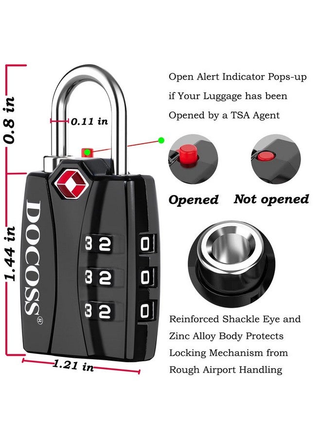Docoss Metal TSA 3 Digit Number Lock for Bag, Luggage, Travel (Black) - Set of 2 | Zinc,Metallic Finishes | Black - Number Combination TSA Lock for Luggage - Image 3