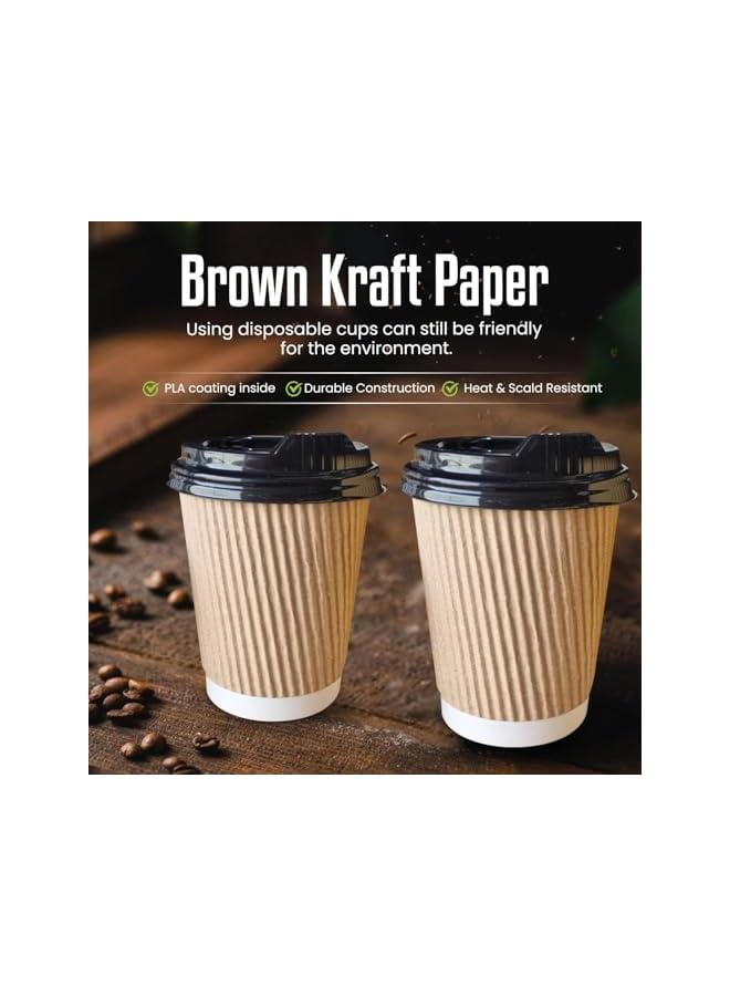 S-TOP 50 Pack 8oz Insulated Ripple Wall Paper Coffee Cups with Lids, Disposable Hot Cups for Coffee, Tea, Hot Chocolate, Office, Home, Party Use - Image 2