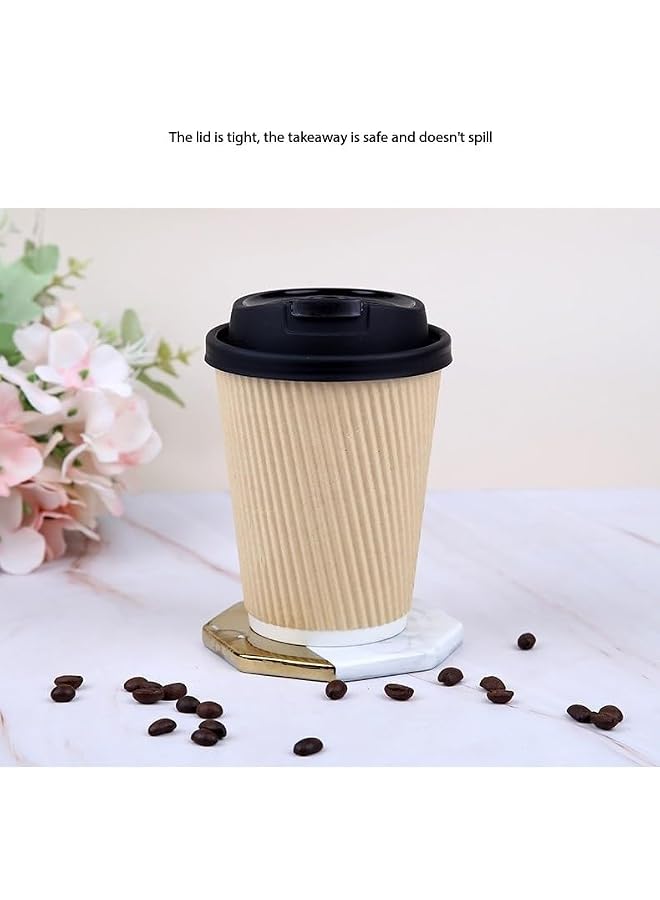 S-TOP 50 Pack 8oz Insulated Ripple Wall Paper Coffee Cups with Lids, Disposable Hot Cups for Coffee, Tea, Hot Chocolate, Office, Home, Party Use - Image 3