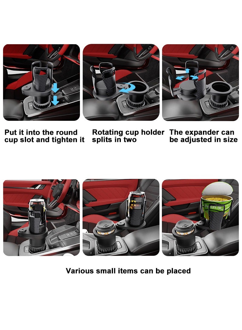 Vermaney Car Cup Holder Extender, Multifunctional 2-in-1 Dual Car Drink Holders, 360° Rotating Adjustable Base Expanding Cup Holder for Car Vehicles Water Bottle Drinks Container Car Accessories (Black) - Image 4