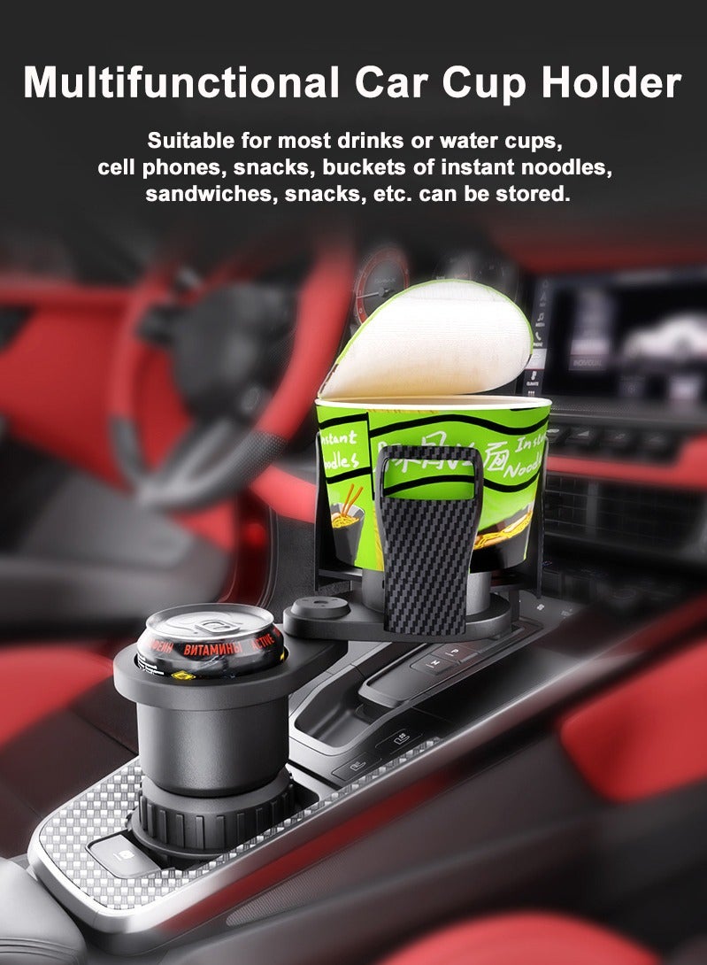 Vermaney Car Cup Holder Extender, Multifunctional 2-in-1 Dual Car Drink Holders, 360° Rotating Adjustable Base Expanding Cup Holder for Car Vehicles Water Bottle Drinks Container Car Accessories (Black) - Image 2