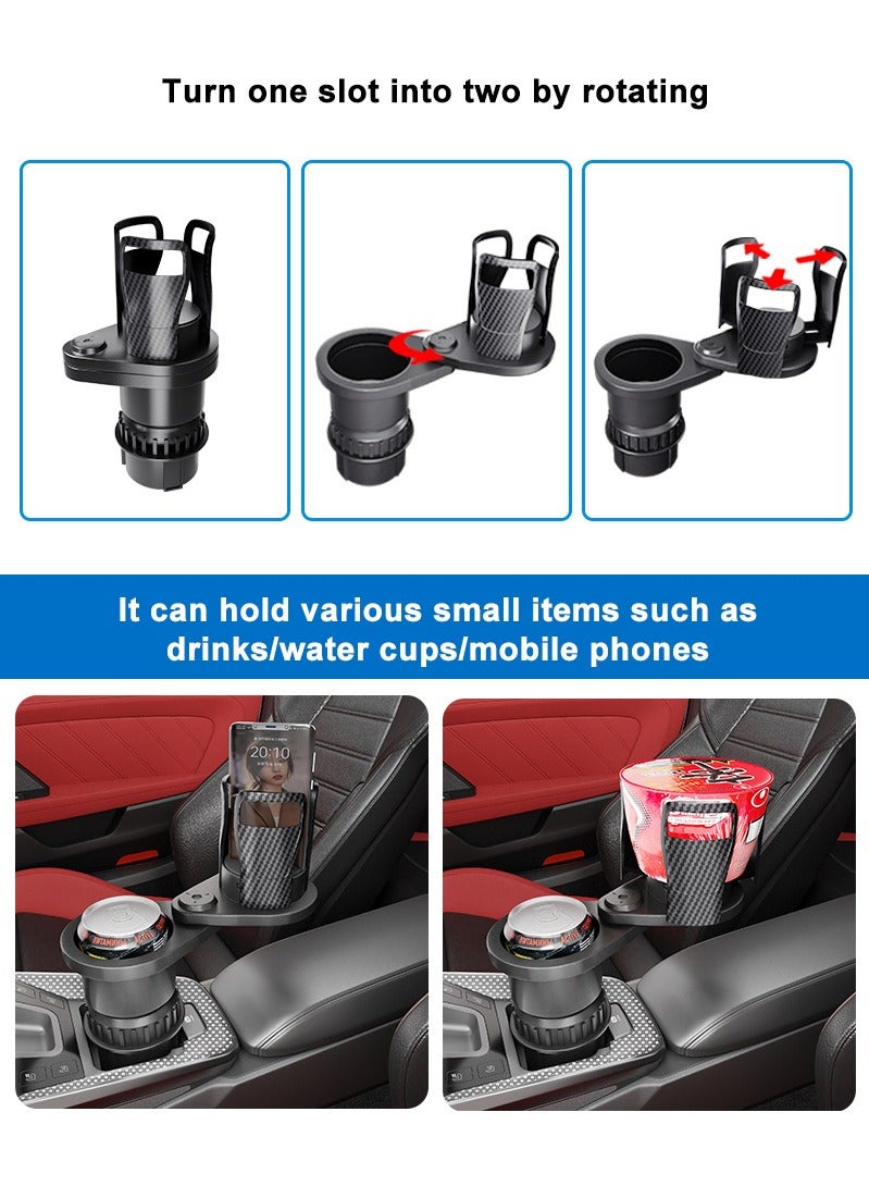 Vermaney Car Cup Holder Extender, Multifunctional 2-in-1 Dual Car Drink Holders, 360° Rotating Adjustable Base Expanding Cup Holder for Car Vehicles Water Bottle Drinks Container Car Accessories (Black) - Image 5